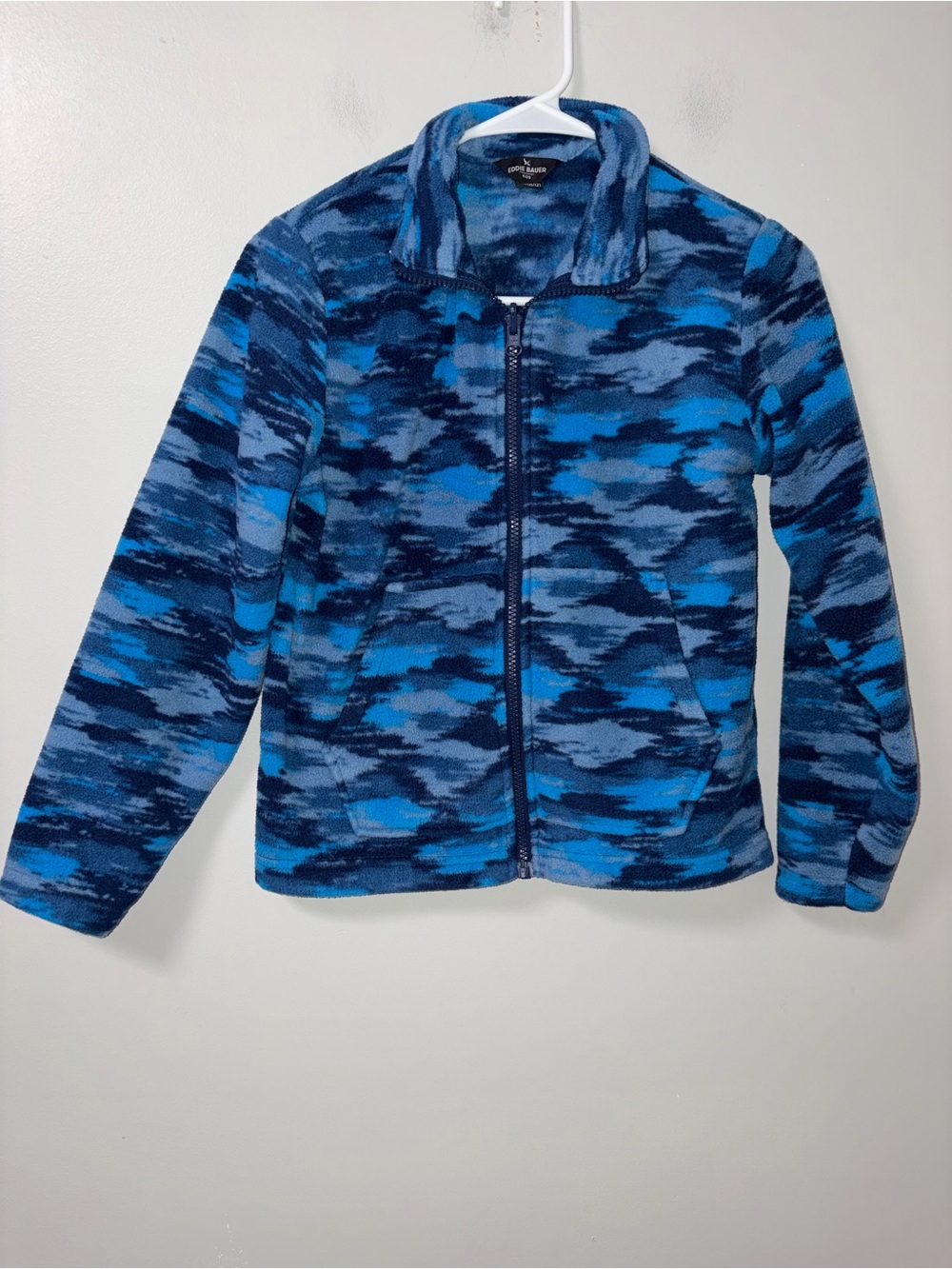 Eddie Bauer Blue Camo Fleece Full‎ Zip Jacket Boys M 10/12